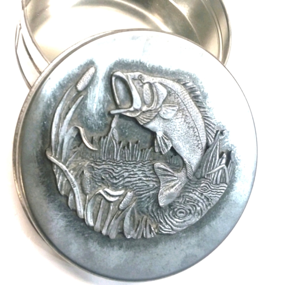 Vtg 1985 Metzke Pewter big mouth bass fish trinket